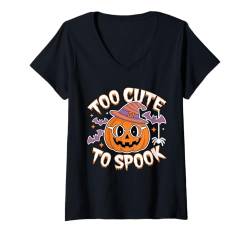 Damen Halloween Zu Niedlich Zum Gruseln Halloween-kürbis T-Shirt mit V-Ausschnitt von Gruselige Halloween Kürbisse Halloween Kostüm