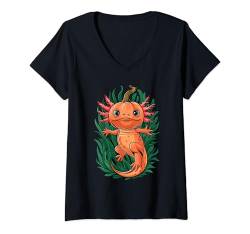 Damen Gruseliges Kürbis Axolotl Halloweenkostüm, Axolotl Liebhaber T-Shirt mit V-Ausschnitt von Gruseliges Axolotl Halloween Kostümdesign