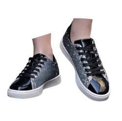 Gsheocm Pailletten Schuhe Damen Plateau Silber Glitzerschuhe Turnschuhe Flach Sneaker Glitzer Schuhe Leder Outdoor Halbschuhe Atmungsaktive Sportschuhe Laufschuhe Leicht Schnürschuhe von Gsheocm