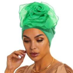 Gtociy Afrikanischen Turban Blume Übertrieben Beanie Vorgebundene Motorhaube Einfachheit Haarausfall Hut Grün für Damen von Gtociy