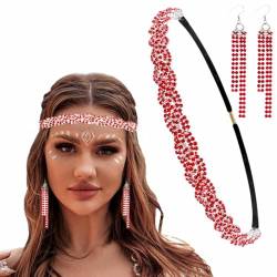 Strass Elastisches Stirnband Glitzer Funkeln Einfachheit Haarzubehör für Damen (Rot, Einheitsgröße) von Gtociy