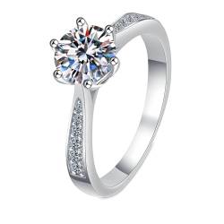 Gualiy Gold 750 18 Karat Damen Ring, Weißgold Verlobungsring Damen 6-Zinken Ring mit Labor Diamant 0.5ct Ringe Größe 49 von Gualiy