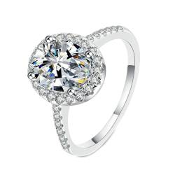 Gualiy Weißgold Damenring, 18 Karat Eheringe Verlobungsringe Halo Ring Oval Labor Diamant 2ct Ringe Größe 47 von Gualiy