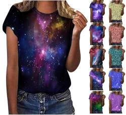 Guhmomh Bluse Damen Glitzer Oberteile Sternenhimmel Pailletten Oberteil Faschingskostüme Festliche T-Shirt Space Kostüm Ausgefallene Blusen Damen Sale 01 Galaxie Druck Tshirt L von Guhmomh