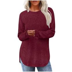 Guhmomh Strickpullover Damen Winter Pullover Warme Langarmshirt Rundhals Sweatshirt Einfarbig Pulli ohne Kapuze Winterpullover Frauen Sweater Strickpulli Blusen Angebote Wein S von Guhmomh