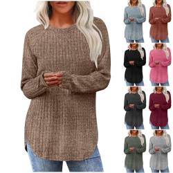 Guhmomh Strickpullover Damen Winter Pullover Warme Langarmshirt Rundhals Sweatshirt Einfarbig Pulli ohne Kapuze Winterpullover Frauen Sweater Strickpulli Blusen Gutschein Khaki M von Guhmomh