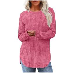 Guhmomh Strickpullover Damen Winter Pullover Warme Langarmshirt Rundhals Sweatshirt Einfarbig Pulli ohne Kapuze Winterpullover Frauen Sweater Strickpulli Blusen Gutscheine Rosa S von Guhmomh