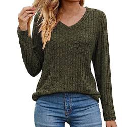 Guhmomh Strickpullover Damen Winter Pullover Warme Langarmshirt Rundhals Sweatshirt Einfarbig Pulli ohne Kapuze Winterpullover Frauen Sweater Strickpulli Blusen Outlet Angebote Armeegrün XXL von Guhmomh