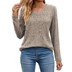 Guhmomh Strickpullover Damen Winter Pullover Warme Langarmshirt Rundhals Sweatshirt Einfarbig Pulli ohne Kapuze Winterpullover Frauen Sweater Strickpulli Blusen Outlet Angebote Khaki XXL von Guhmomh