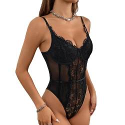 Guiguishiny Body Damen Sexy Floral Spitze Mesh Bodysuit Spaghettiträger Ärmellos Bodys Oberteil Schmal Cami Schmal Oberteil Mode Going Out Tops Clubwear von Guiguishiny