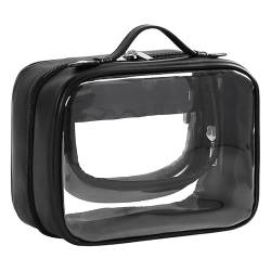 Guihydur Transparente Make-Up-Tasche, Doppelte -Kosmetiktasche, Wasserdichter Kulturbeutel, Großes Fassungsvermögen, Offene Aufbewahrungstasche, Schwarz, Einfach zu Verwenden, 21 X 11 X 15 cm von Guihydur