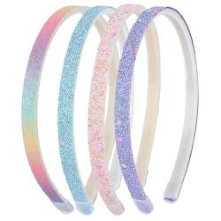 Gulili Glitzer-Haarband, 4 Stück, Kunststoff, glitzernd, niedlich, rutschfest, dick, glitzernd, Konfetti, Regenbogen-Haarbänder mit Zähnen, buntes Haar-Accessoire für kleine Mädchen von Gulili