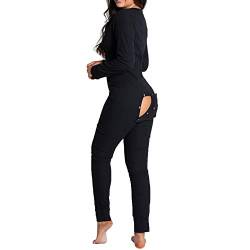 Damen Sexy Pyjama-Sets Butt Flap Jumpsuit V Ausschnitt Overall Romper Onesies Bodycon Nachtwäsche Bodysuit Playsuit Gr. Large, Schwarz von GuliriFei