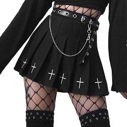 Frauen Gothic Faltenrock Harajuku A-Linie Flare Mini Kurz Rock Y2K Harajuku Kreuz Muster Punk Dark Streetwear für Mädchen Gr. 48, Schwarz von GuliriFei