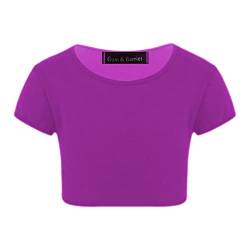 Kinder Mädchen Neon fluoreszierend einfarbig Kurzarm Crop Tops T-Shirt Tee Top Tanzkleidung Gymnastik Kostüm Violett 5-6 Jahre von Gum & Berries