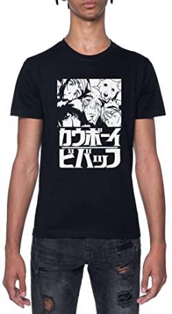 Cowboy Bebop Zeichen Schwarz T-Shirt Herren Mit Kurzen Ärmeln Und Rundem Hals Black Mens M von Gunmant