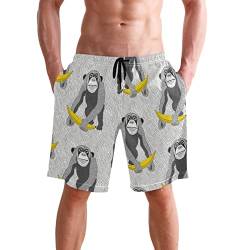 GuoChe Herren-Badehose, lustige Affen-Bananen-Badeshorts für Herren, schnell trocknende Strandshorts mit Netzfutter, Monkey Bananas, XX-Large von GuoChe