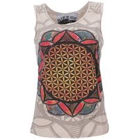 Guru-Shop T-Shirt Mirror Tank Top, Yoga-Top - Flower of life/ taupe Festival, Goa Style, alternative Bekleidung von Guru-Shop