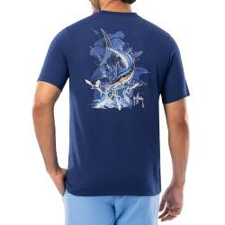 Guy Harvey Billfish Collection Herren-T-Shirt, kurzärmelig, Tasche, Estate Blue/Marlin Springs, XL von Guy Harvey