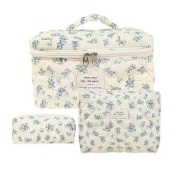 3-teiliges Kosmetiktasche Set Damen Kulturtasche Mit Blumenmuster, Baumwolle Make Up Bag Beauty Bag Cosmetic Bag Tragbare Aufbewahrungstaschen Set Für Reise von Gwtdtoad