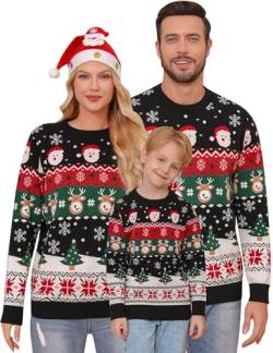 Gyabnw Weihnachts Pulli Damen Rundhals Weihnachtspullover Familie Set Langarm Weihnachten Strick Pullover Lustig Christmas Sweater Weihnachtsmotive Rentier Strickpullover Xmas Jumper, Schwarz S von Gyabnw