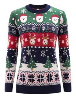 Gyabnw Weihnachtspullover Damen Rentier Strickpullover Frauen Rundhals Weihnachts Pullover Langarm Strickpulli Winter Xmas Weihnachten Motiv Strick Pulli von Gyabnw