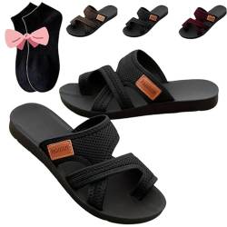 Breathable Mesh Slide Sandals For Women,Hollow Mesh Slide Sandals With Toe Loop, Fashion Women's Summer Casual Mesh Flats Slippers (Black, Erwachsene, Damen, 43, Numerisch, EU Schuhgrößensystem, M) von Gyagalre