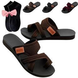 Breathable Mesh Slide Sandals For Women,Hollow Mesh Slide Sandals With Toe Loop, Fashion Women's Summer Casual Mesh Flats Slippers (Brown, Erwachsene, Damen, 42, Numerisch, EU Schuhgrößensystem, M) von Gyagalre