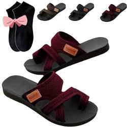 Breathable Mesh Slide Sandals For Women,Hollow Mesh Slide Sandals With Toe Loop, Fashion Women's Summer Casual Mesh Flats Slippers (Red, Erwachsene, Damen, 37, Numerisch, EU Schuhgrößensystem, M) von Gyagalre