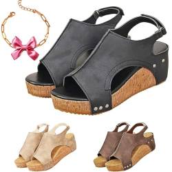 Gyagalre Retro-Keilsandalen für Damen, bequeme Keilsandalen, breite Keilsandalen für Damen, Schwarz , 38 EU von Gyagalre