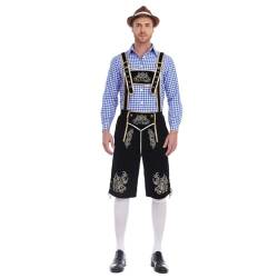 Gyaimxfu 2024 Oktoberfest Herren Outfit Komplett Set Kariertes Hemd + Hose + Trachtenhut 3 Teiliges Traditionelle Bierfest Kleidung Latzhose Trachten Lederhose Trachtenhemd von Gyaimxfu