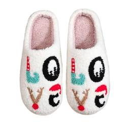 Gyaimxfu Weihnachten Hausschuhe Damen Herren Plüsch Funny Print Damen Herren Weicher Plüsch Retro Hausschuhe Weihnachten Frauen Warme Bequeme Pantoffeln Warme Slipper, Flauschige Weiche Schuhe von Gyaimxfu