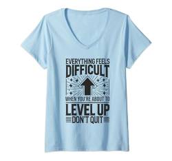 Damen Level Up – Fitnessstudio, Hektik, Grind, Erfolg, Motivation T-Shirt mit V-Ausschnitt von Gym, Hustle and Success Motivational Gifts