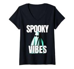 Damen Spooky Vibes Süßer Geist mit Sonnenbrille, lustiger Halloween-Liebhaber T-Shirt mit V-Ausschnitt von Gym Gear For That Spooky Halloween Fitness Lover