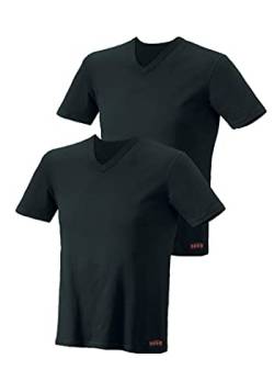 HIS Herren Basic T-Shirt mit V-Ausschnitt Slim fit Baumwolle Stretch | 2 Stück | schwarz, Gr. M von H.I.S