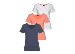 T-Shirt H.I.S "Essential-Basics" Gr. 32/34, bunt (blau, weiß, koralle) Damen Shirts hüftlange Passform, figurumspielender Schnitt, aus 100% Baumwolle von H.I.S.