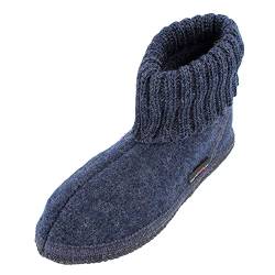 HAFLINGER Hüttenschuh Karl Filzpantoffel mit Kragen Hausschuh Jeans, Gr. 48 von HAFLINGER