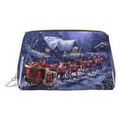 Personalisierbare Make-up-Tasche mit Weihnachtsmann und Hirsch, Reise-Kosmetiktasche, bedrucktes Leder, wasserdicht, Reise-Make-up-Organizer, weiß, Einheitsgröße von HAHAFU