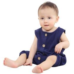 HAHASHOW Baby Body Strampler Unisex 100% Baumwolle Kurzarm Jumpsuit für Jungen und Mädchen, 18-24 Monate, Blau von HAHASHOW