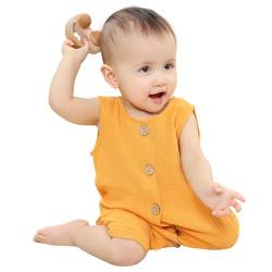 HAHASHOW Baby Body Strampler Unisex 100% Baumwolle Kurzarm Jumpsuit für Jungen und Mädchen, 18-24 Monate, Gelb von HAHASHOW