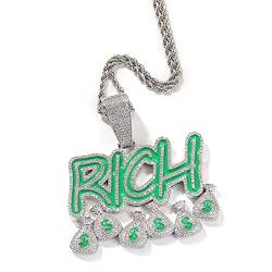 HALOKAIYA ICEDIAMOND Luminous RICH Dollar Bag Charm Halskette, Iced Out CZ Diamant-Anhänger mit 61 cm Kordelkette, Hip-Hop-Schmuck für Herren (White) von ICEDIAMOND