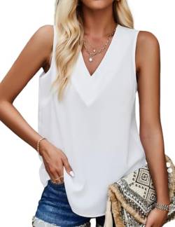 HANERDUN Damen Chiffon Tank Top Basic Einfarbig Lässig Oberteile Tops Sommer Weste Shirt Lässiges V-Ausschnitt Ärmellose Blusen von HANERDUN