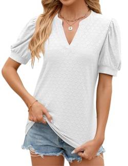 HANERDUN Damen T Shirt Sommer Kurzarm Tops V-Ausschnitt Solide Bluse Hohle Bequem und atmungsaktiv Freizeit Strand Oberteile von HANERDUN