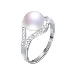 HAODUOO 100% echter Süßwasser-Ring for Damen, Sterlingsilber, verstellbarer Ring, AAAA-natürliche Eheringe, Schmuck(Pink) von HAODUOO