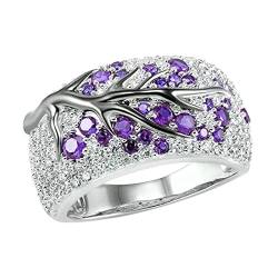 HAODUOO 2023 Eheringe for Frauen_ Ring Lum Creative P Damenring Zirkon Diamant Damen Hochzeit Zweig Blumenringe(Purple,10) von HAODUOO