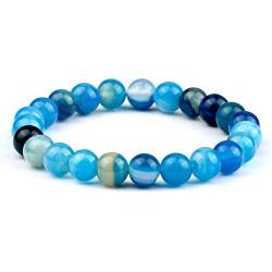 HAODUOO Männer Perlen Armband Natürliche Tigerauge Stein Armbänder 8mm Lava Rock Achate Stretch Armreif Frauen Yoga Schmuck Geschenk, grün (Color : Blue Striped Agate) von HAODUOO