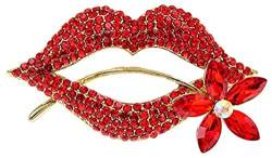 Pin Schal Clips Rote Lippen Brosche Blume Mund Broschen Frauen Mode Accessoires Broschen von HAODUOO