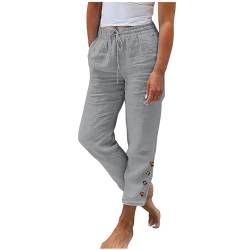 Jogginghose Damen Sommer Modische, Sale Leinenhose Leicht Luftig, Stoffhose Mit Gummizug, Einfarbige Damenhose Aus Baumwolle Und Leinen Mit Lockerem Kordelzug Und Knopf, Lässige Hose Mit Weitem Bein von HAOLEI