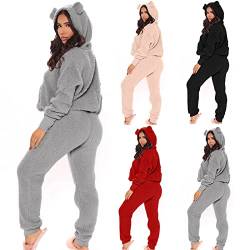 Schlafanzug Für Damen 2-Set Pyjama Mit Lange Oberteile Und Hosen Polar Fleece Hausanzug Kuschelige Und Warmes Flanell Nachtwasche PjS Für Frauen Flanell Fleece für Winter Sleepwear von HAOLEI