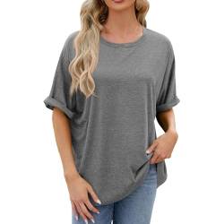 T-Shirt Oberteil Für Damen Mit Rundem Ausschnitt Und Kurzen Ärmeln Einfarbiges, Top Schicke Elegante, Oberteile Casual Fashion, Musselin Bluse Leichte Atmungsaktive, Tunika Locker Freizeit von HAOLEI